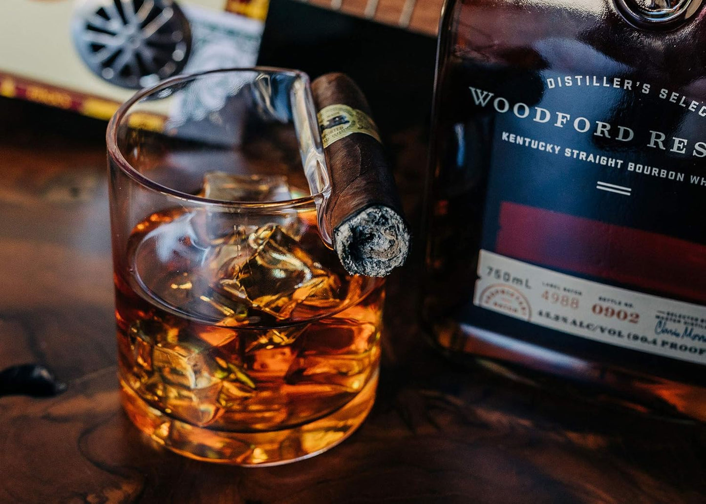 Premium Cigar Holder and Whiskey Glass - Old Fashioned Dual-Purpose Cigar Rest, Whisky Gift for Men, Father, Boyfriend,