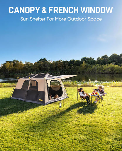 FanttikOutdoor Zeta C8 Apex Camping Tent, 8 Person Instant Cabin Tent Setup in 60s, Family Tent with Carry Bag for Family Camping & Hiking, Waterproof, Upgraded Ventilation