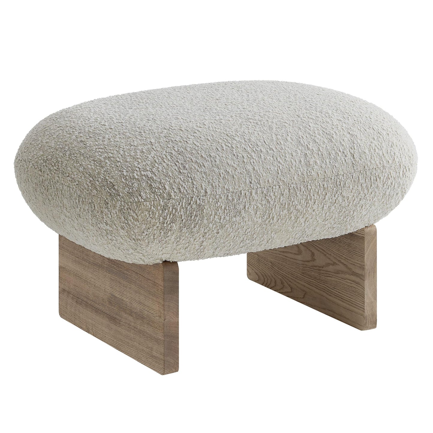 Modway Loyal Boucle Fabric Accent Chair with Ottoman in Pearl Oak - Comfy Modern Armless Lounge Chair with Footrest - Upholstered Round Sofa Chair and Footstool Set for Living Room or Bedroom