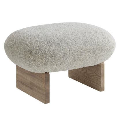 Modway Loyal Boucle Fabric Accent Chair with Ottoman in Pearl Oak - Comfy Modern Armless Lounge Chair with Footrest - Upholstered Round Sofa Chair and Footstool Set for Living Room or Bedroom