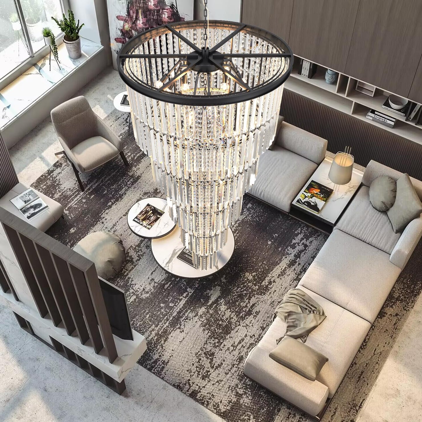 Arotikee Luxury 37-Light Crystal Chandelier for High Ceilings, Modern Black Extra Large Staircase Chandelier for 2-Story Foyer, Entryway & Villa Living Room