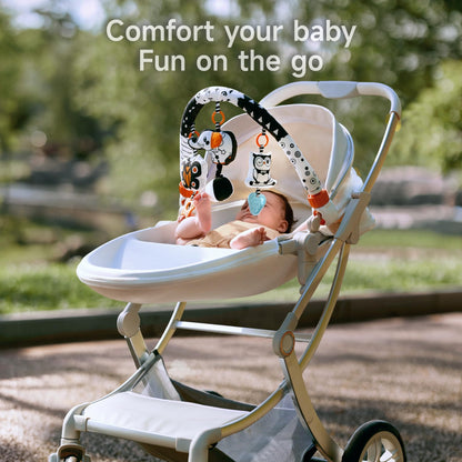 TUMAMA Car Seat Toys for Babies 0-6 Months, Stroller Toys for Infant 0-6 Months, Newborn Sensory Hanging Rattle Arch Toy with Butterfly Elephant Owls,Musical Toy for Baby 6-12 Months