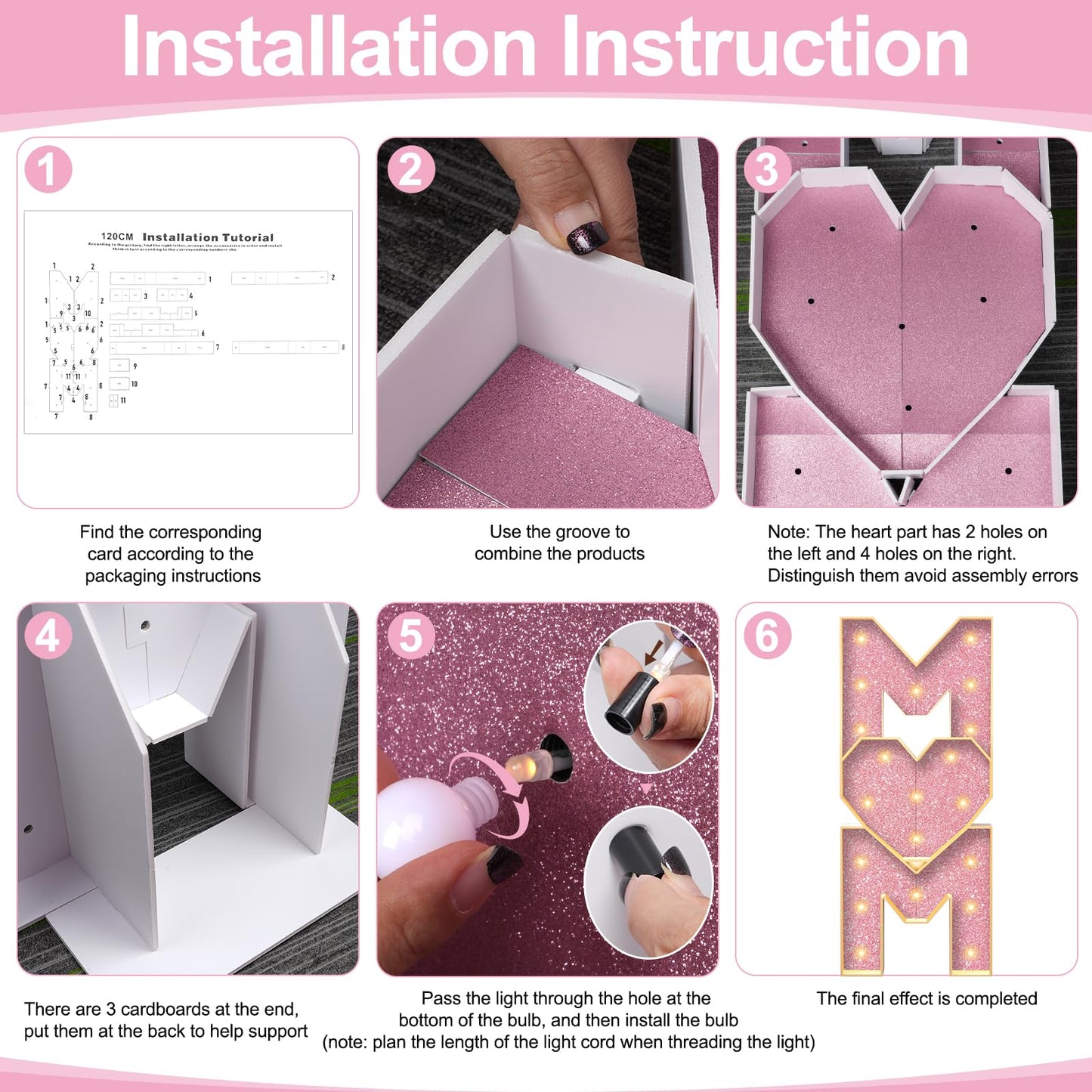 Mother’s Day Decorations LED Letter Lights, 4 Feet Tall ‘MOM’ Marquee Letters Lights Large Heart Sign for Mother’s Day Wall Deor Birthday Party Decorations Supplies, Pink