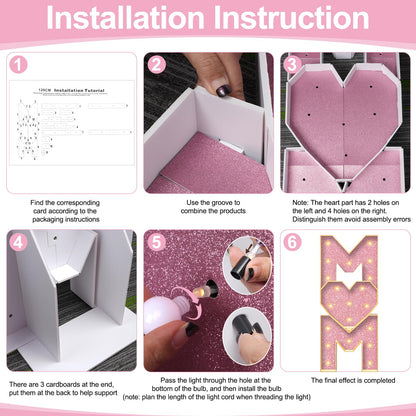 Mother’s Day Decorations LED Letter Lights, 4 Feet Tall ‘MOM’ Marquee Letters Lights Large Heart Sign for Mother’s Day Wall Deor Birthday Party Decorations Supplies, Pink