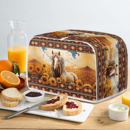 Aztec Horse Bread Toaster Cover 2 Slice, Sunflower Washable Dustproof Cover, Small Decorative Toaster Cover