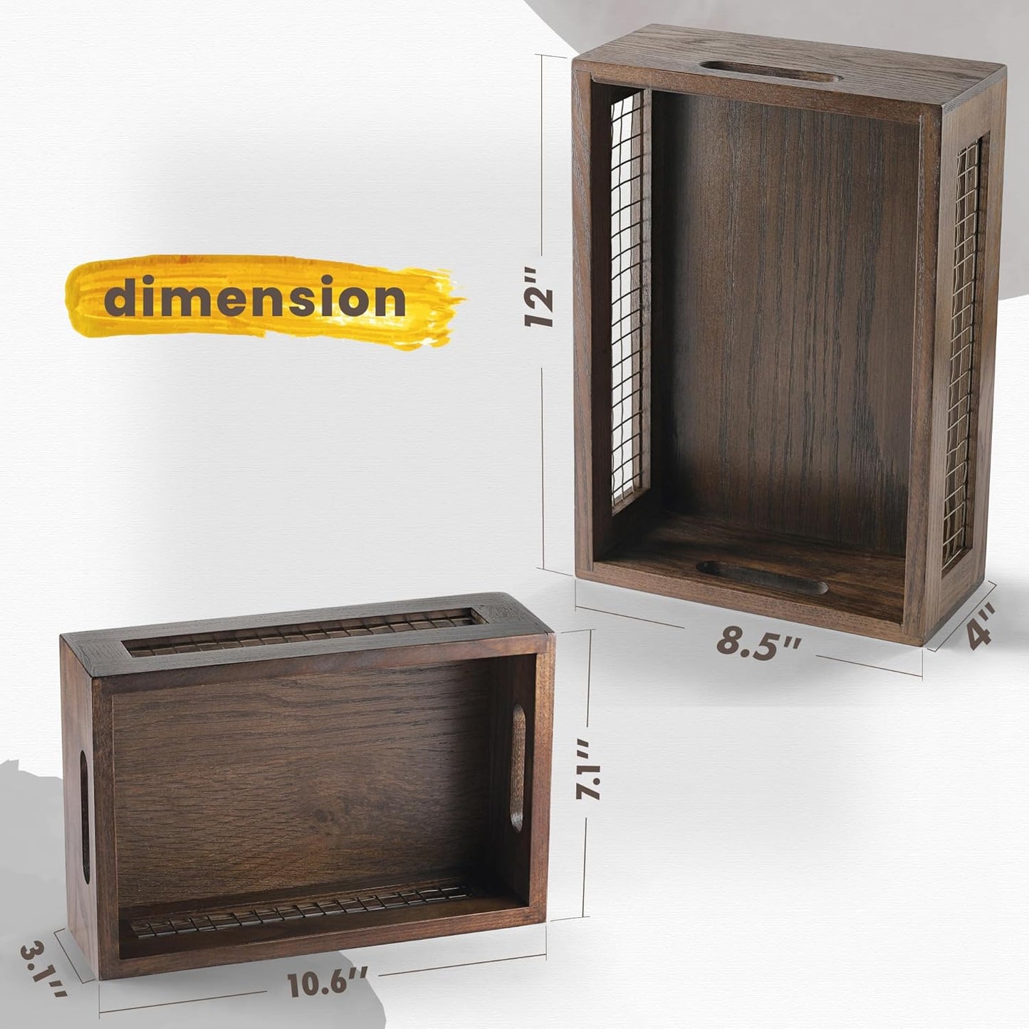 Set of 2 Wooden Countertop Baskets for Kitchen, Bathroom, Pantry | Rustic Nesting Boxes, Wall Mount Upgrade
