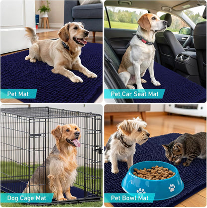 OLANLY Dog Door Mat - Absorbent Non-Slip Washable Chenille Mat for Muddy Paws | 59x35, Navy Blue