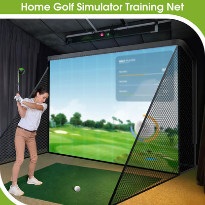 Silipull Golf Cage Net with Simulator Impact Screen Heavy Steel Frame with 2 Net Side Barriers HD Blank Impact Screen and Target Cloth Golf Simulators Enclosure for Home Indoor Outdoor(10 x 7 ft)