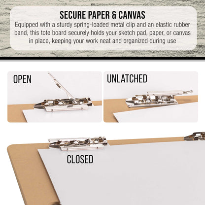 U.S. Art Supply 23" x 26" Artist Sketch Tote Board - Lightweight Hardboard Drawing Board with Handle, Clip & Rubber Band for Art, Sketching, Travel, Studio