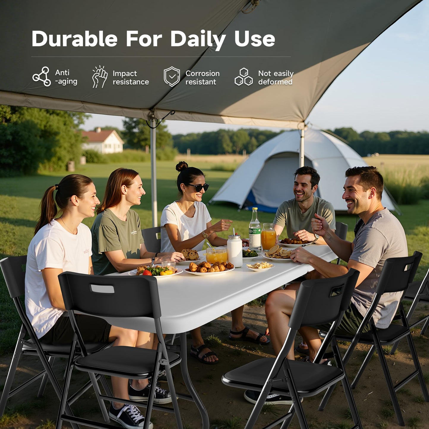 Ortus Collective 8FT Folding Table Set with 8 Chairs – Heavy-Duty 660 lb Table & 330 lb Chairs, Portable Folding Furniture Bundle for Camping, Parties, Indoor & Outdoor Use