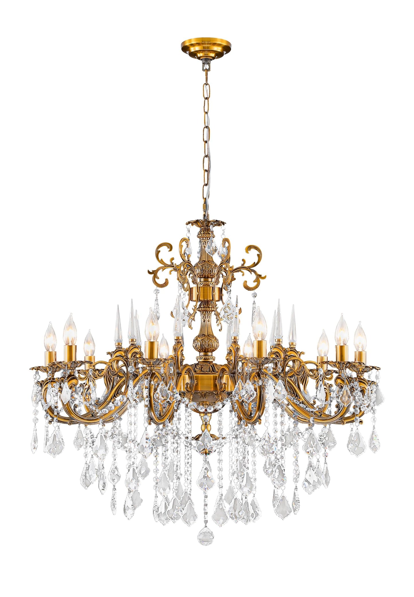 MEELIGHTING Gold Crystal Chandelier, 10-Light Antique Bronze Candle Pendant Ceiling Light Fixture with K9 Crystals for Dining and Living Room, Bedroom, Kitchen Island, Hallway, Dia 36"