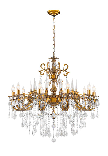 MEELIGHTING Gold Crystal Chandelier, 10-Light Antique Bronze Candle Pendant Ceiling Light Fixture with K9 Crystals for Dining and Living Room, Bedroom, Kitchen Island, Hallway, Dia 36"