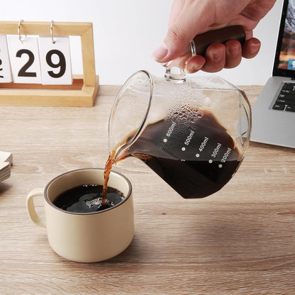 Pour Over Coffee Maker, 20 oz Borosilicate Glass Set with 100 pcs V60 Paper Filter, Walnut Collar