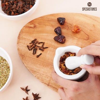 SPESHSTONES Marble Mortar and Pestle Set Handmade 3 Inch White Stone Pill Crusher Fine Powder - Spice Grinder Manual for Kitchen Decor, Herb Grinding Bowl & Small Garlic Crusher