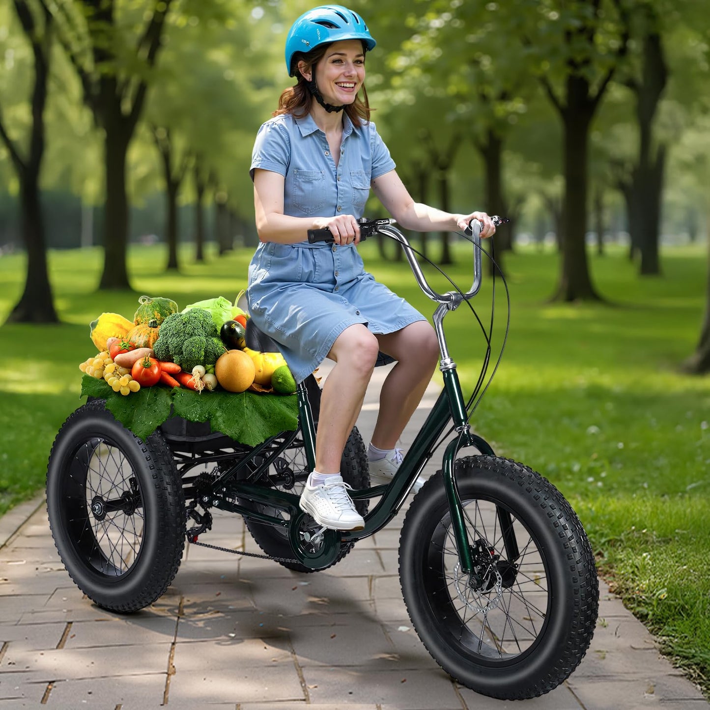 Smalibal [Fat Tires] 7-Speed Adult Tricycle 20 Inch - Stable 3 Wheel Bikes for Adults with Large Spacious Basket, Double Disc Brake, Picnic Shopping Tricycles for Seniors, Women, Men Black