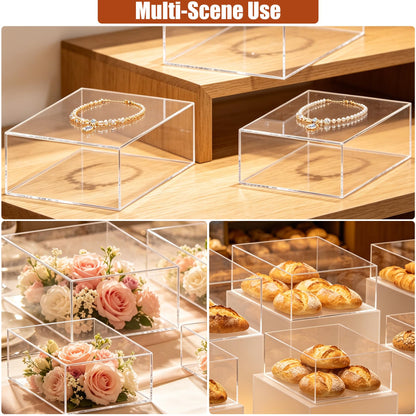 Builimeer 6Pcs Clear Acrylic Risers Display Stands(6"-11"), Acrylic Display Box for Catering Supplies Buffet, Dessert, Cosmetics, Jewelry Showcase & Collectibles and Party, Exhibitions, Office, Home
