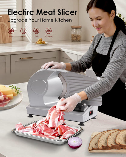Electric Meat Slicer Machine for Home - Deli Food Slicer with 7.5" Stainless Steel Blade, 1-15mm Adjustable Thickness Meat Slicers for Home Use, Easy to Clean, Cuts Meat, Bread and Cheese(Silver)