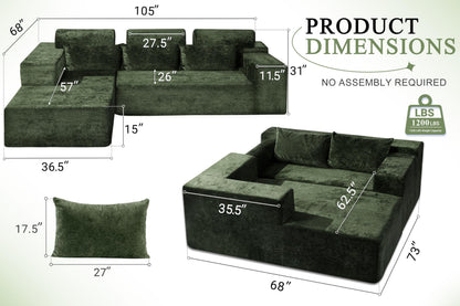 HABUTWAY 105" L-Shape Modular Sectional Sofa Couch for Living Room,No Assembly Required,Modular Comfy Sofa with Deep Seat for Living Room Bedroom,Luxury Distressed Velvet(Left,Green)