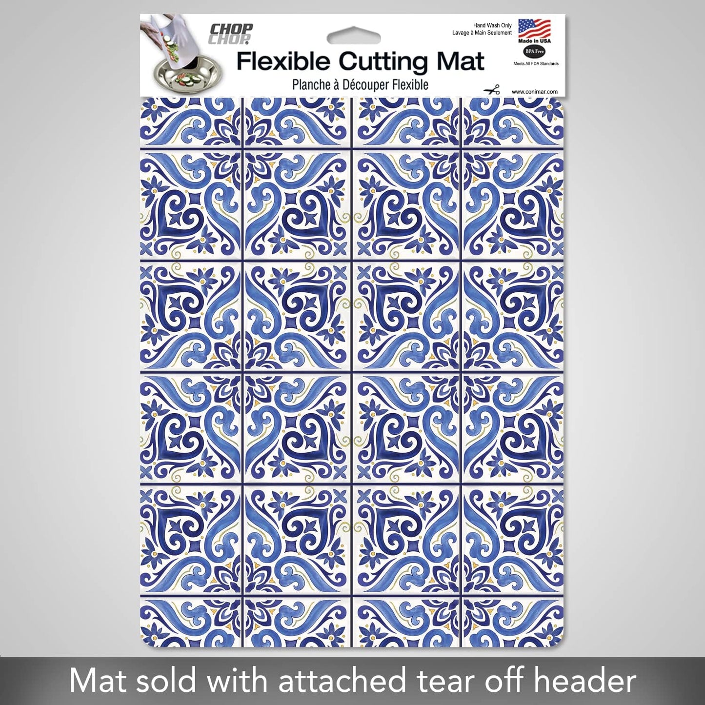 Cut N' Funnel Shades of Blue Designer Flexible Plastic Cutting Board Mat, 15" x 11.5", Easy to Clean, Made in the USA