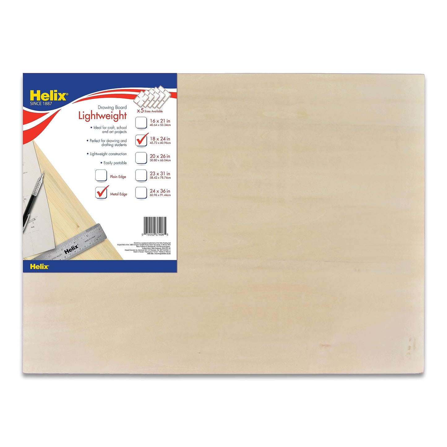 Maped - Helix Wooden Lightweight Drawing Board 18 x 24 Inch - Sketching Outdoors - Precision Metal Edge - Ensures Level Surface, Prevents Warping - Durable, Ample Space, Versatile Use