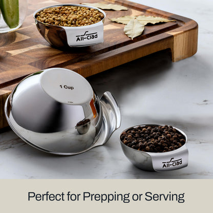 All-Clad Kitchen Essentials Stainless Steel Mini Measuring Bowl Set 3 Piece, Includes 1, 1/2 and 1/4 Stackable Measuring Cups, Gadgets for Cooking & Baking, Cookware Tools, Dishwasher Safe, Silver