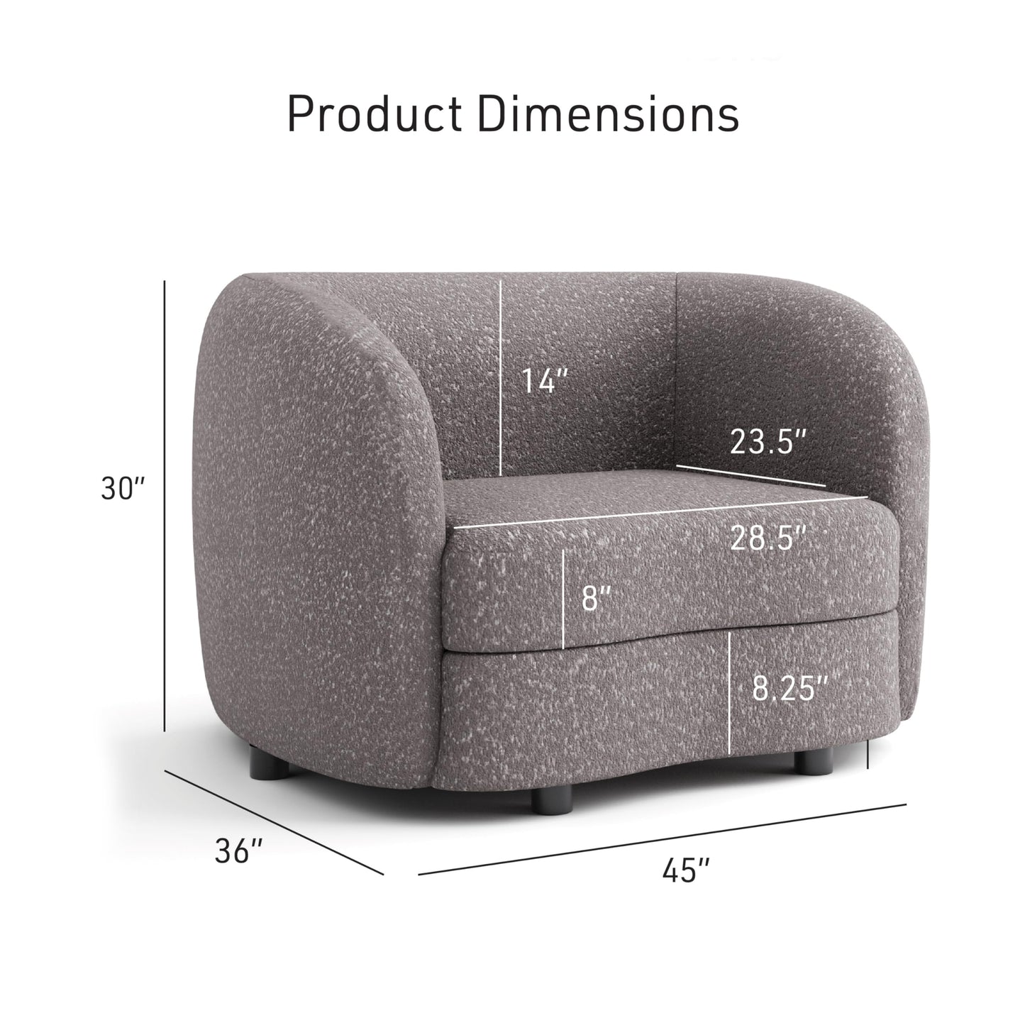Furniture of America Nimiane Modern Boucle 3 Piece Sofa Set with Curved Arms and Wooden Legs, Accent Furniture Sets for Living Room, Home Office, Bedroom, Lounge, Charcoal Gray