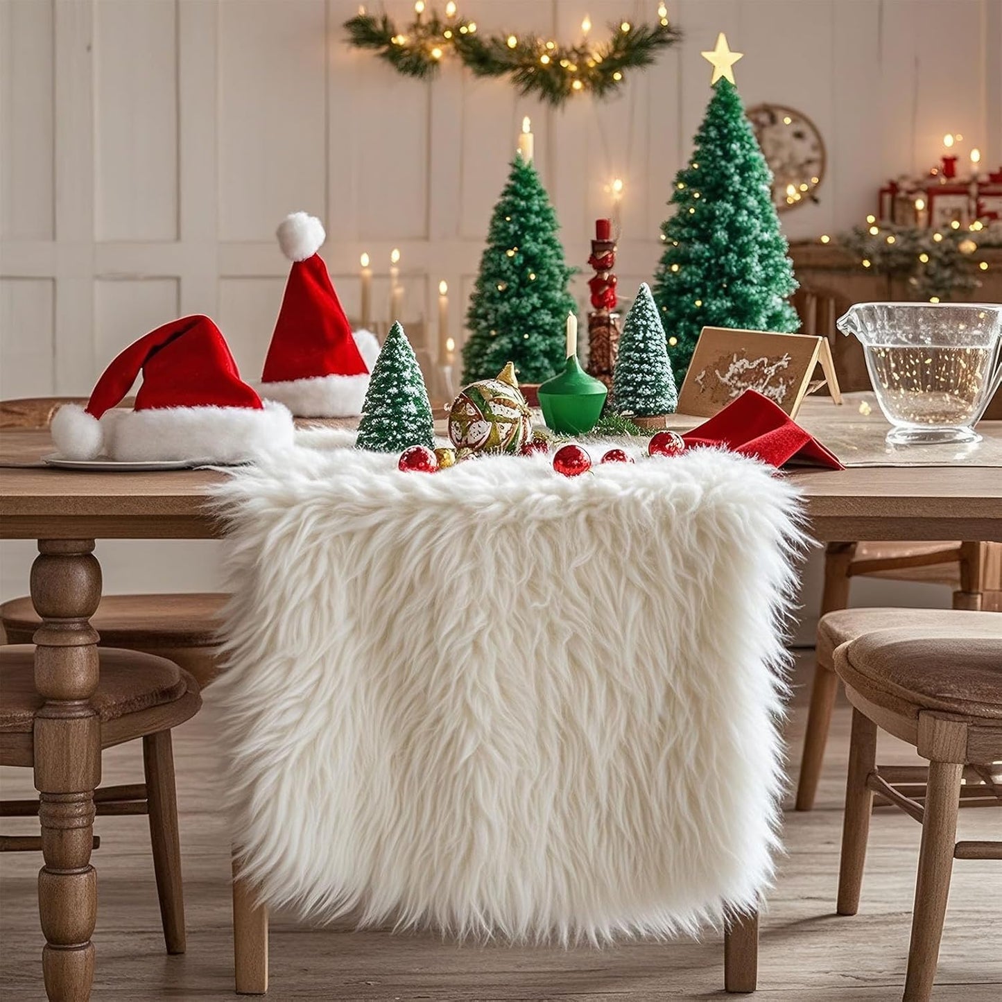 12x47.0 inches) Faux Fur Table Runner,Table Runner for Soft Luxury Winter Decor Xmas White Decorations, Party Birthday