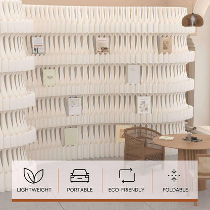 Paper Room Divider with Shelves Folding Room Divider Portable Room Partition Foldable Temporary Wall Retractable Folding Screen for Home, Office, Studio, Exhibition