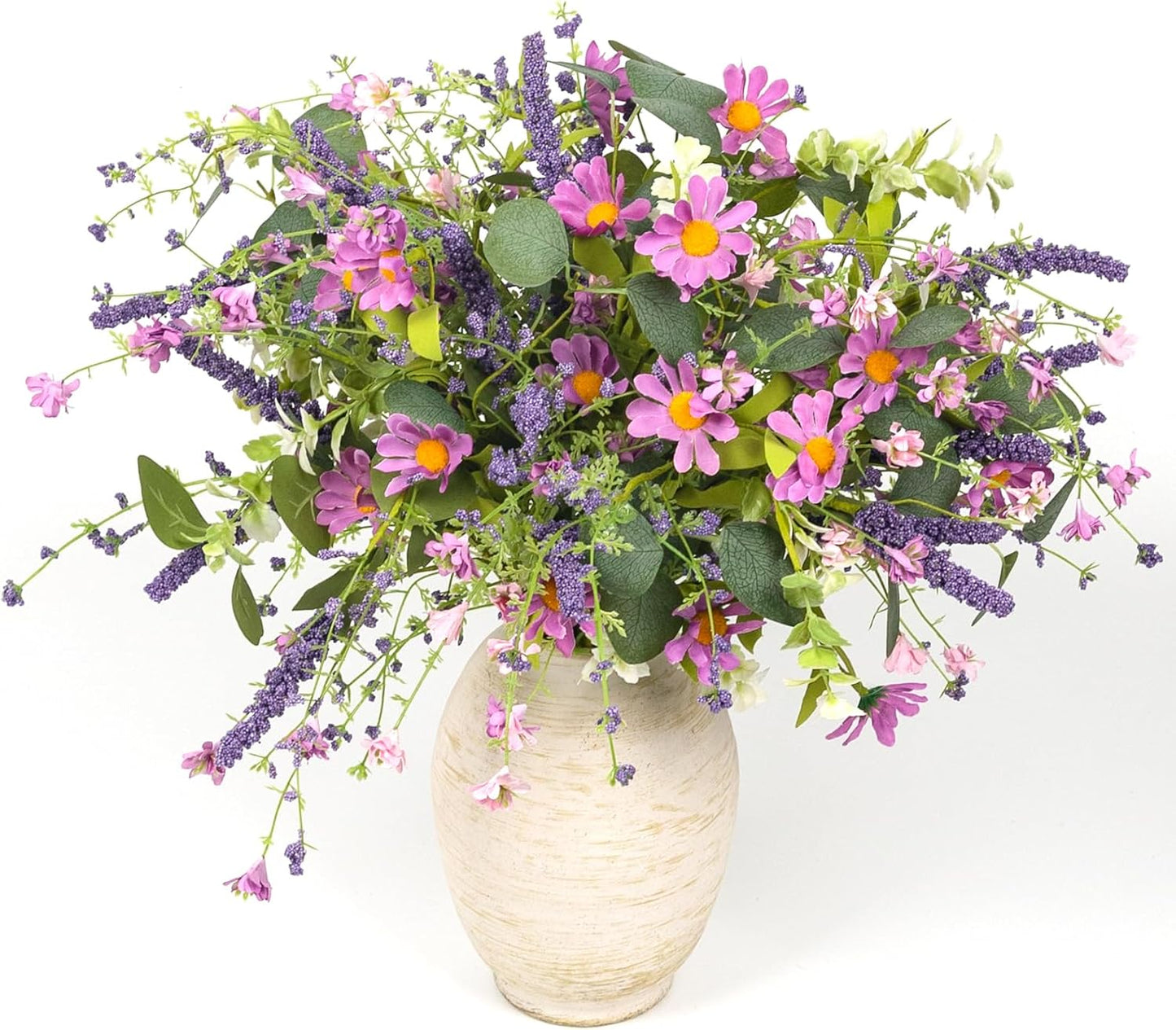 YUGALI 6 20" Pcs Artificial Plants Daisy Flowers Branches for Vase Faux Silk Spring Greenery Stems with Eucalyptus
