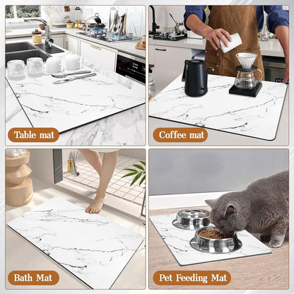 Skiennix White Dish Drying Mat - 24"x16" Absorbent & Heat Resistant with Non-Slip Backing