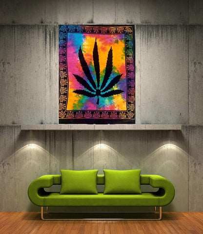 ICC Weed Tapestry, Marijuana Wall Hanging, Cannabis Hippie Decor, Small Hippie Rasta Ganja Tapestries