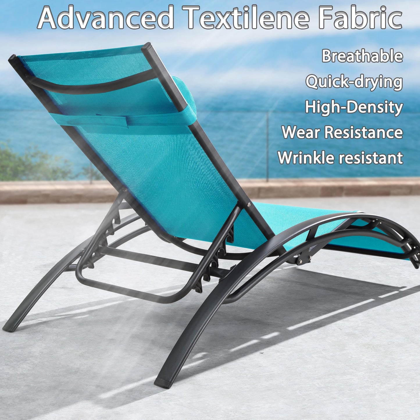 PURPLE LEAF Patio Oversized Chaise Lounge Chair Set of 2 Pool Adjustable Recliner Chairs for Outside Beach Outdoor Sunbathing Tanning Poolside Lounges Turquoise Blue