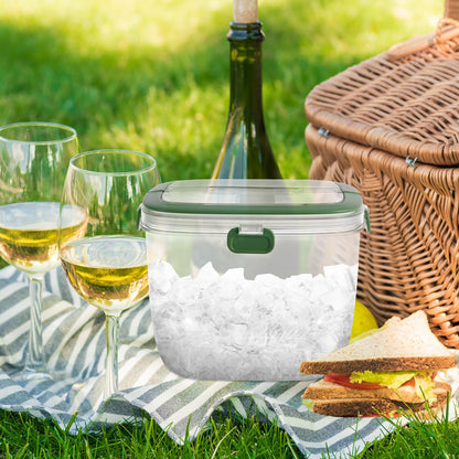 Ice Bucket with Lid and Tong Sealed,5L Ice Cube Bucket,Portable Ice Bucket Container Wine Bucket with Handle,Ice Storage Bin for Cocktail Freezer Bar Parties Barbeque Camping, Green