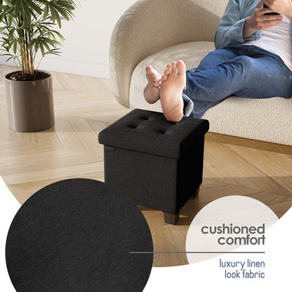STORAGEBUD 15-in 330lbs, Storage Ottoman Cube with Small Bin, Square Ottoman with Storage for Living Room and Bedroom