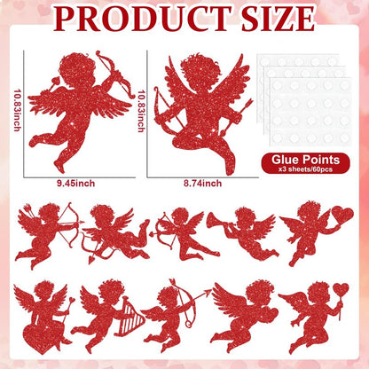 12Pcs Large Valentine's Day Cutouts Glitter Cupid Paper Cutout Giant Cupid Shaped Bulletin Board Decorations for DIY Craft Art School Home Party Favor