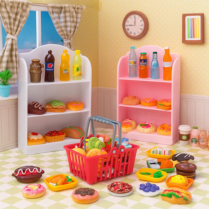 Miniature Food Play Set for Kids - Includes Refrigerator Freezer Ice Cream Drinks & Display Shelves Realistic Toy for Imaginative Play, for Toddlers