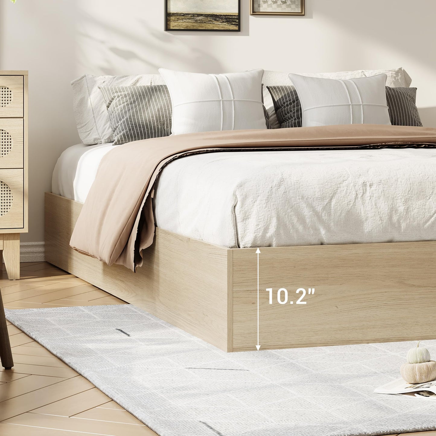 GarveeHome King Size Wood Platform Bed Frame with 2 Storage Drawers, Wooden Bed Frame Without Headboard, Wood Slat Support, No Box Spring Needed, Easy Assembly