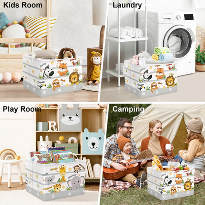Clastyle Collapsible Cute Animal Zebra Kid Book Toy Storage Basket Tiger Lion Clothes Nursery Hamper for Bedroom Bathroom, 36L Yellow Tiger