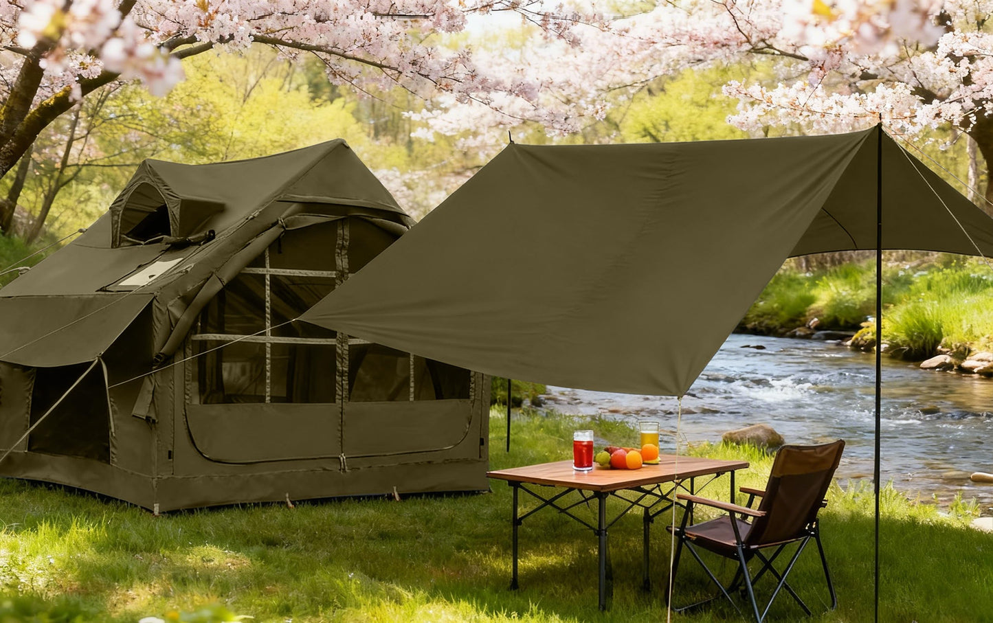 Inflatable Tents for Camping with Skylight, 4/6 Person Easy Setup Blow Up Tents for 4 Seasons Waterproof Inflatable Camping Tent with Awning, Air House Glamping Tents for Camping Adult
