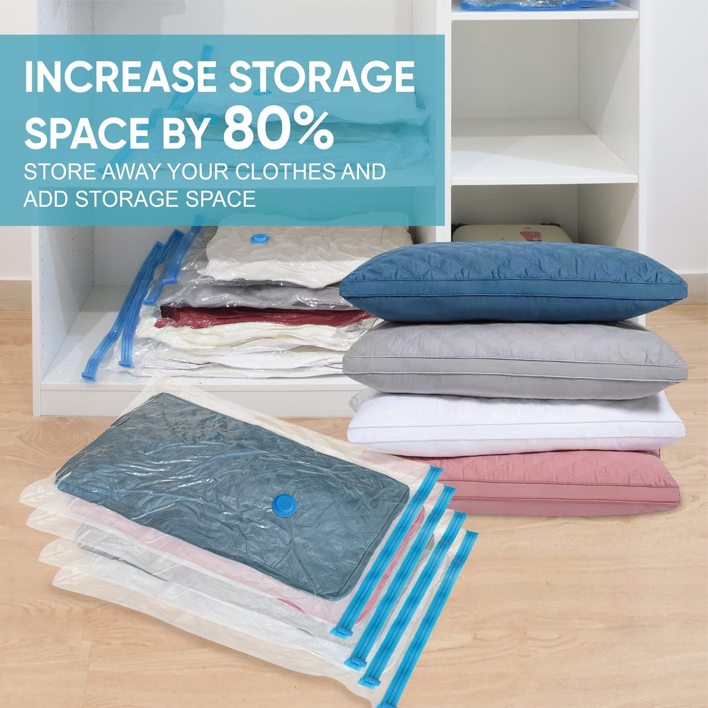 Roomimaster Vacuum Storage Bags, Vacuum Seal Space Saver Bags for Clothing, Travel Lugggage, Carry-on, Blankets, Pillow, Comforters, Bedding, 10 Jumbo