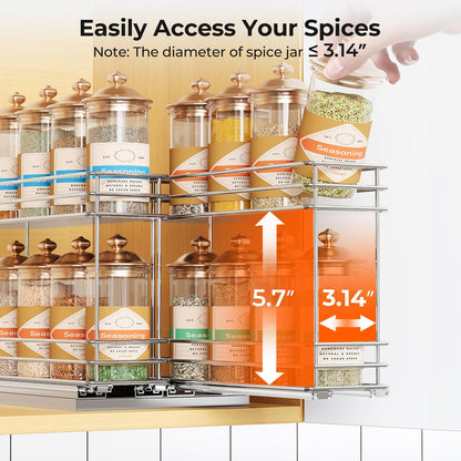 Pull Out Spice Rack Organizer for Cabinet, Slide Out Spice Racks, Easy to Install, 2.1''Wx10.35''Dx8.26''H, 3 Drawers 2 Tiers(Black)
