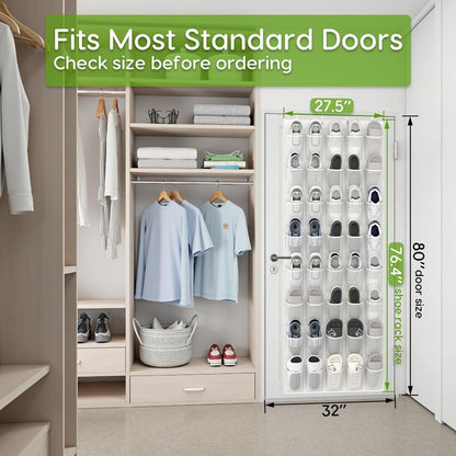 Unjumbly Over the Door Shoe Organizer with 40 Large Breathable Mesh Pockets, Space Saving Shoe Holder, Hanging Shoe Rack for Entryway Bedroom Closet Storage (White, 40 Pockets)