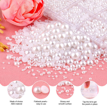 16500Pcs Flatback Pearls for Crafting (White), Assorted Size 2/3/4/5/6/8/10mm Half Pearl with 3Pcs 10ml B7000 Jewelry Glue, Bedazzling Kit for DIY Crafts Clothing Tumbler Shoes Embellishment Nail Art