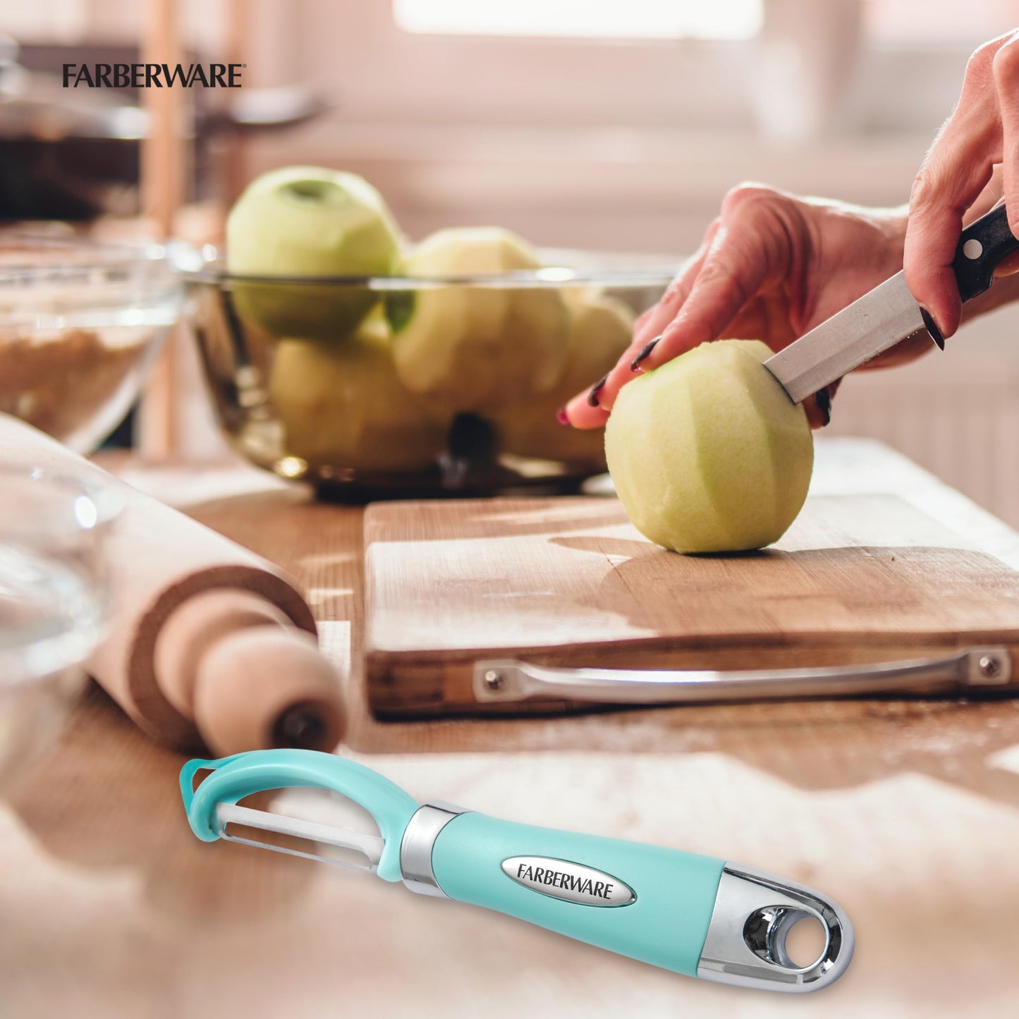 Farberware Pro2 Euro Vegetable Peeler with Ergonomic Handle, Razor-Sharp Stainless Steel Swivel Blade, Dishwasher Safe - Aqua Sky, Peelers for Kitchen Use on Potatoes, Fruits, and More