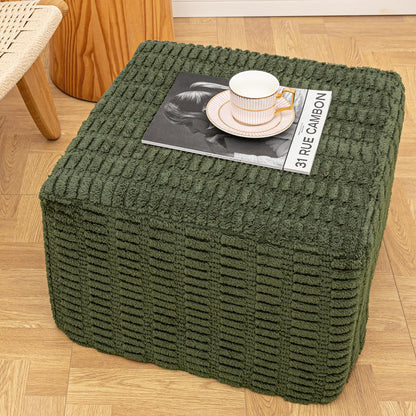 Poofieotto 20x20x14 Inches Fluffy Square Pouf Ottoman - Plush Furry Boneless Ottoman Foot Rest Stool with High-Density Foam, Versatile Floor Seating for Living Room (Green)