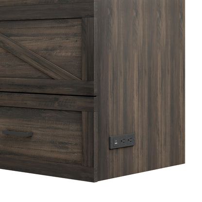 Ball & Cast Murphy Bed Queen,Farmhouse Hideaway Cabinet Bed with Charging Station and Large Storage Drawer,Foldable Wall Murphy Beds w/Slat Support,Space-Saving Furniture for Study,Office,Rustic Gray