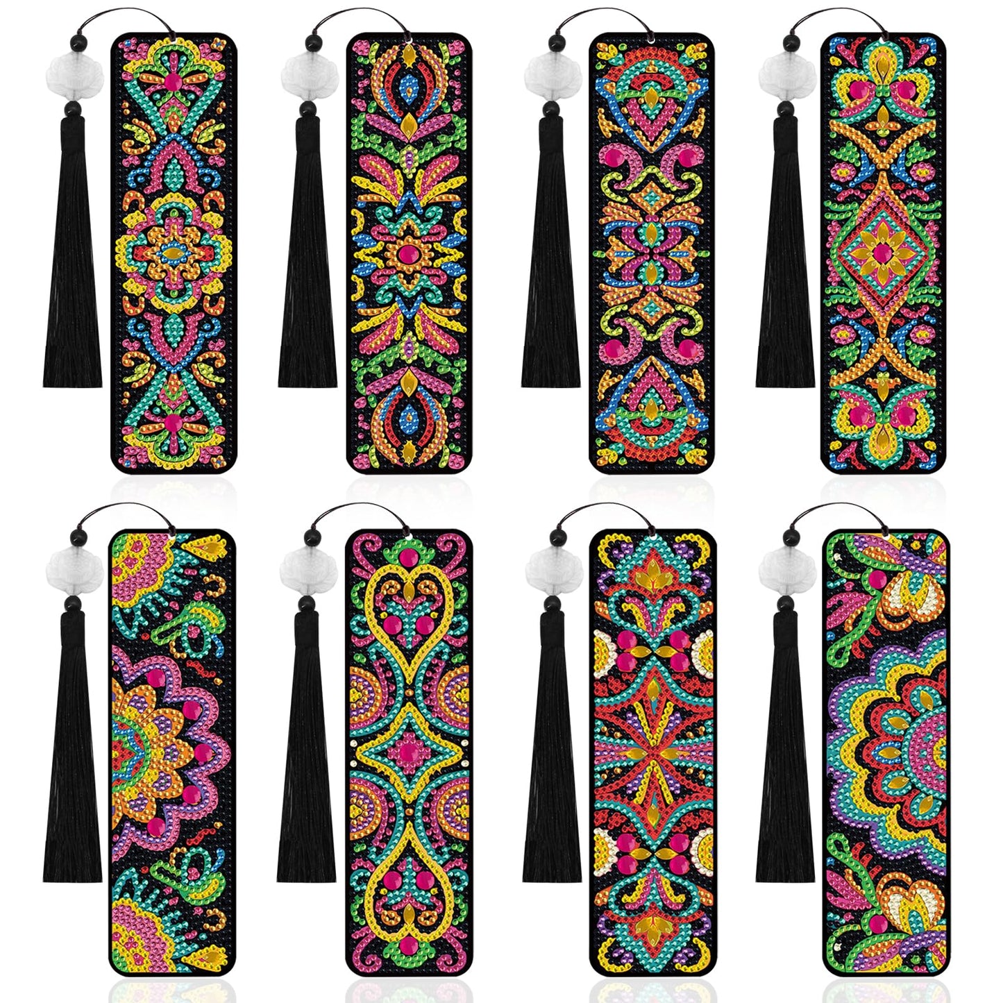 geesfayan 8 Pcs Diamond Art Bookmarks Kits for Adults with Tassel, 5D DIY Book Marks Dimond Art Paintings Gem Art,Diamond Painting Bookmarks for Book Lovers(Mandala)