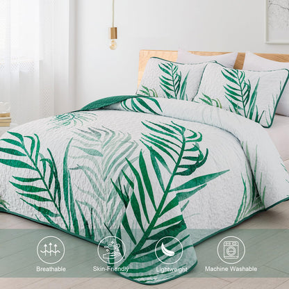 Goodidea Quilts King Size Bedding Set, Sage Green Bedspreads King Size 3 Piece Lightweight Soft Microfiber Reversible Coverlet Floral Quilt Set with Pillow Shams for All Season (King, 104"X90")