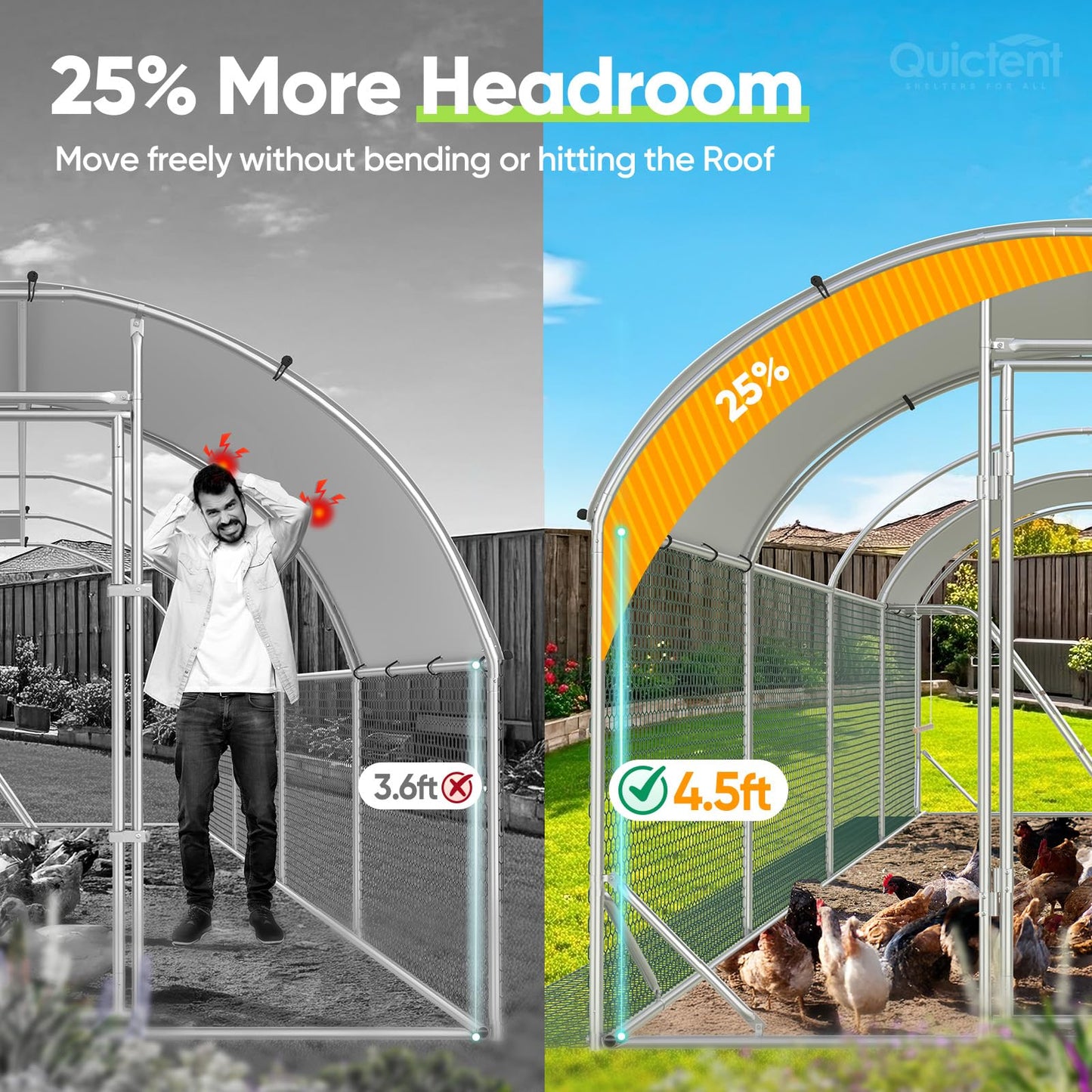 Quictent Essential Series 24x9x6.6ft Metal Chicken Coop Run with Climbing Ladder, Walk-in Outdoor Poultry Cage with PVC Coated Chicken Wire, Hen Duck Rabbit Farm House, Waterproof Anti-UV Cover