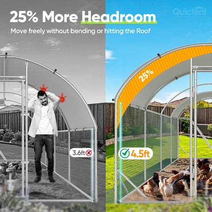 Quictent Essential Series 24x9x6.6ft Metal Chicken Coop Run with Climbing Ladder, Walk-in Outdoor Poultry Cage with PVC Coated Chicken Wire, Hen Duck Rabbit Farm House, Waterproof Anti-UV Cover